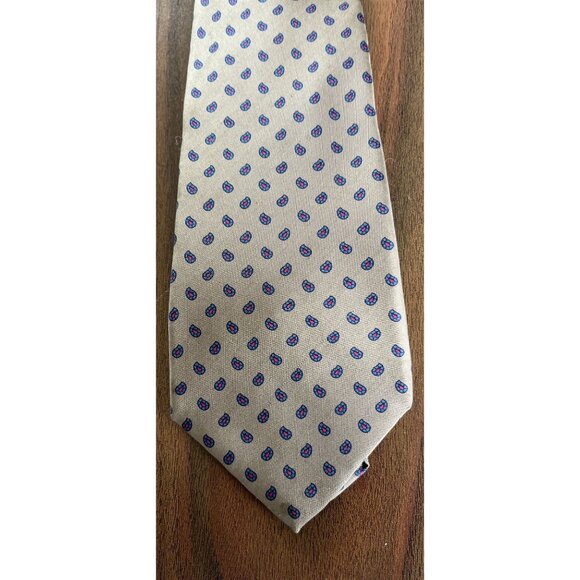 Vintage Liberty Of London Tie Beige Red Blue Paisley Tie Imported Fabric 100% Si - Picture 2 of 6